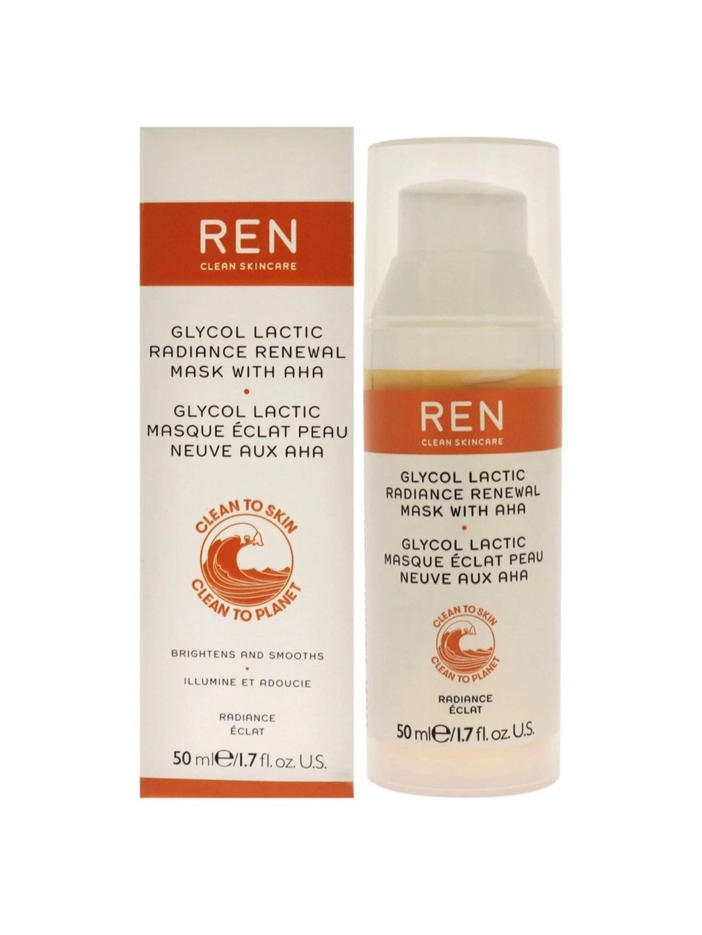 REN Glycol Lactic Radiance Renewal Mask with AHA - White & Orange